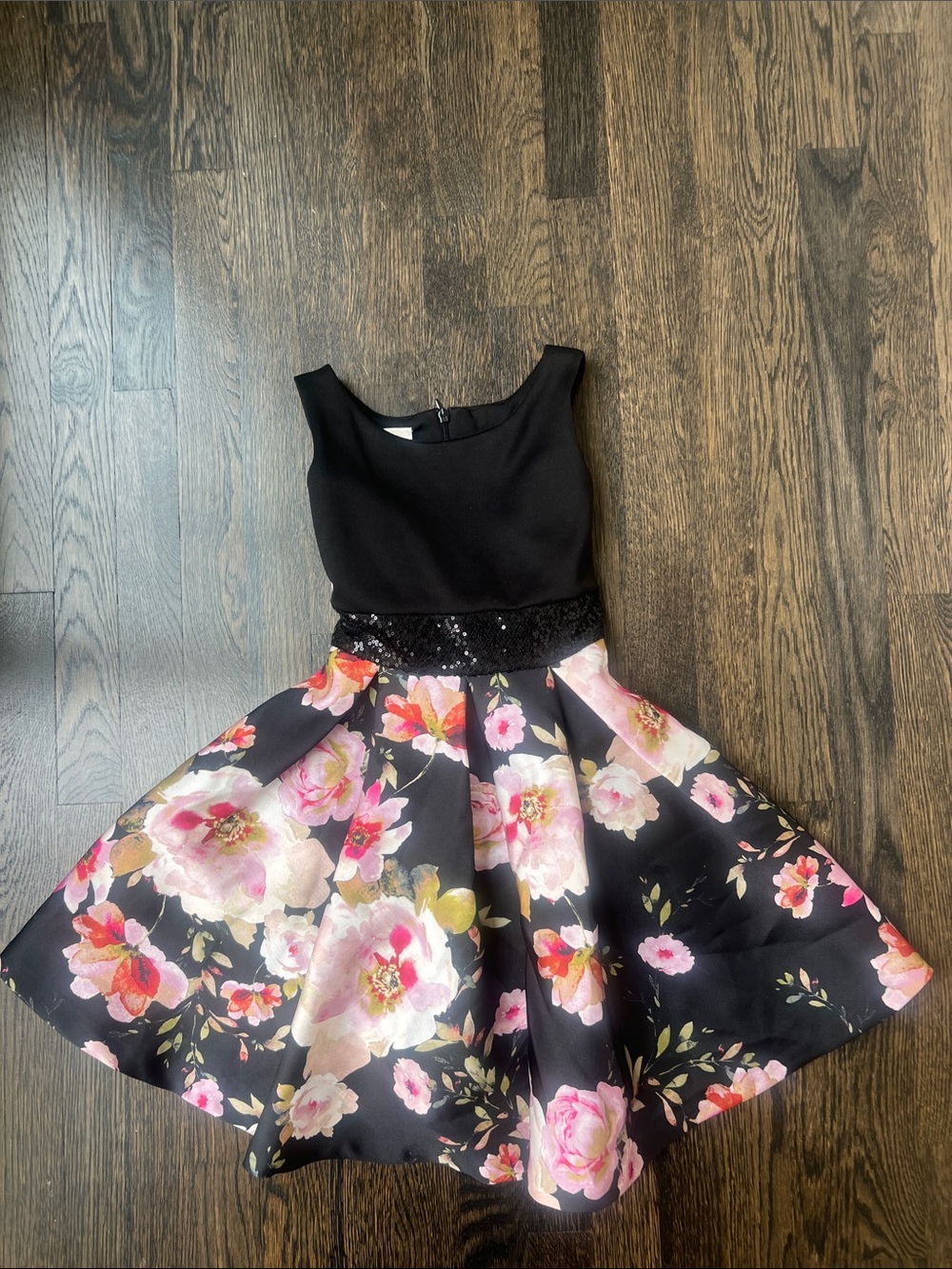 Iris & Ivy Girls Black Floral Fit-and-Flare Party Dress Sequins Formal Social|8
